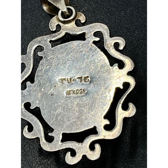 Signed Sterling Silver Blue Turquoise Scroll Filigree pendant TV-75 Mex 925 - Picture 6 of 8